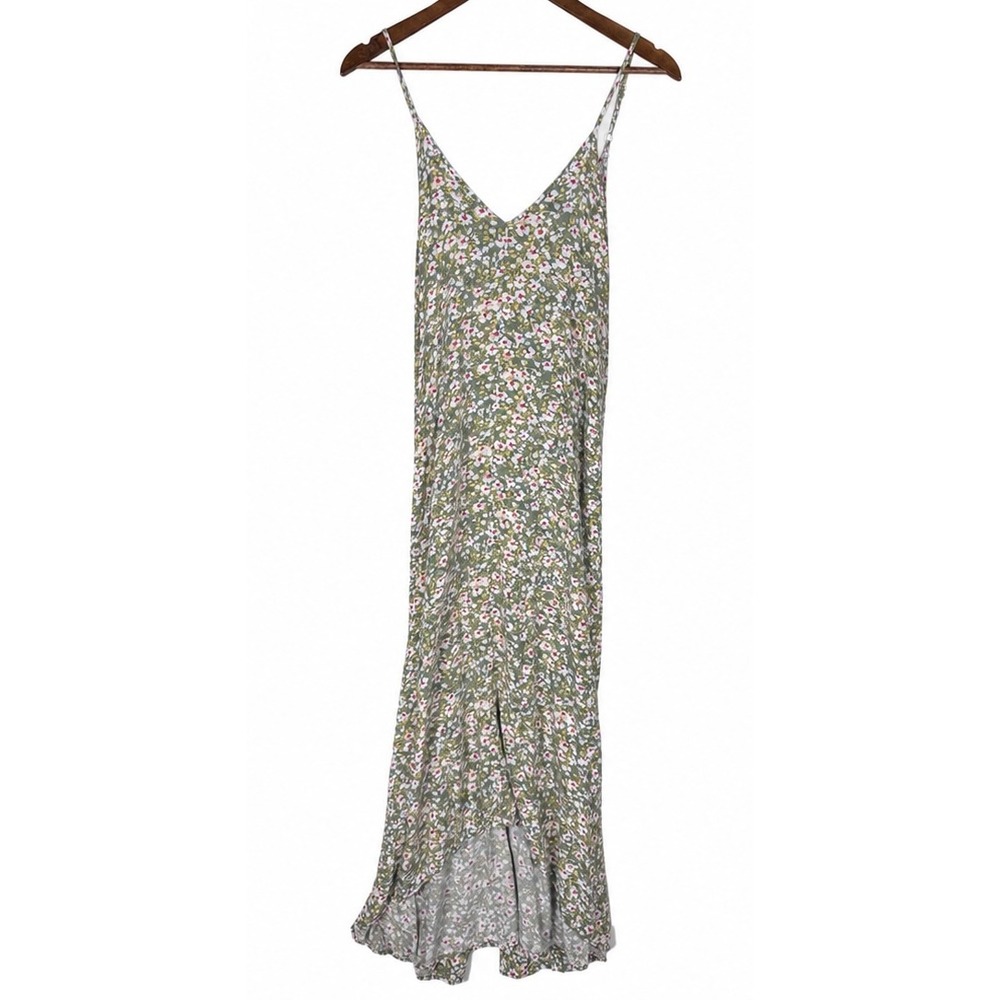 Grecerelle Floral Cottagecore Boho Slip Dress Womens Large Green Midi Ruffle Hem - Picture 2 of 6